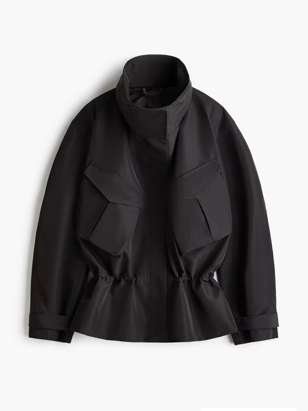 H&M STUDIO SS/2026 Black Drawstring Utility Bomber Jacket
